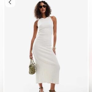 Stradivarius White Halter Midi Dress